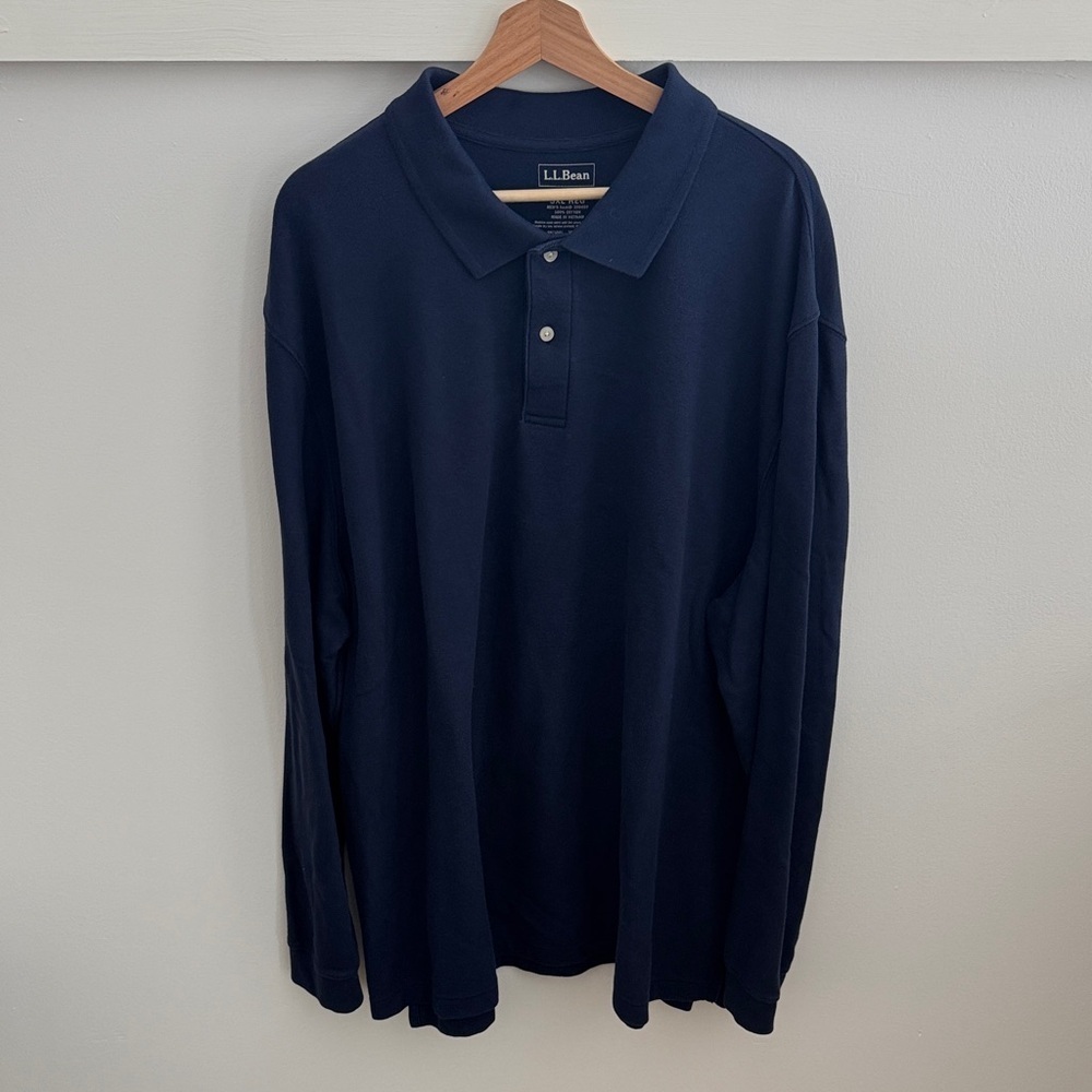 L.L. Bean Men's Premium Double L Polo Shirt Dark Blue Long Sleeve Cotton 3XL